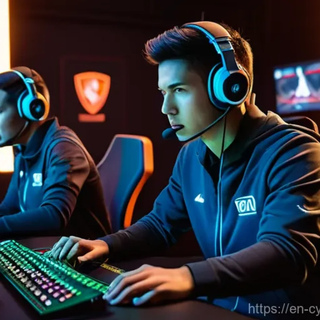 사이퍼즈 팀원과 소통하는 법 - **Prompt:** A diverse group of five professional esports players, two women and three men of various...