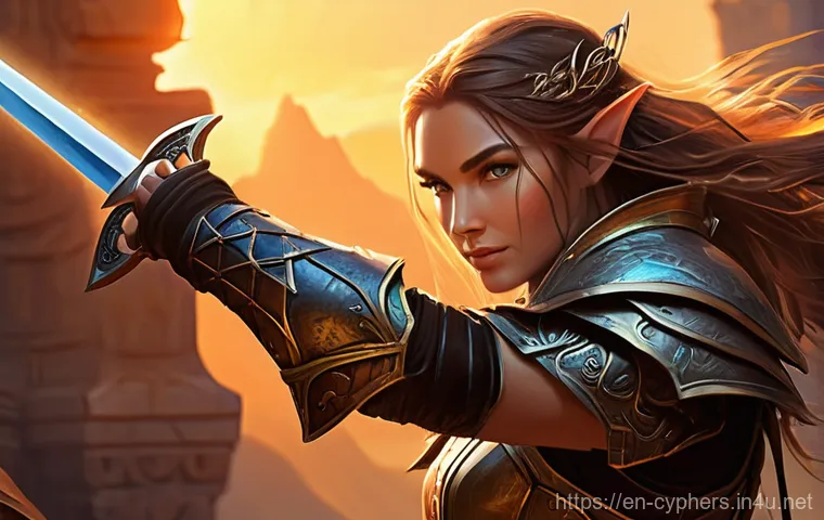 사이퍼즈 팬아트 이벤트 - **Prompt:** "A vibrant, stylized digital painting of a popular female fantasy game character in a dy...