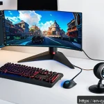 사이퍼즈 실시간 스트리밍 방법 - A modern, sleek streaming setup featuring a mid-range gaming PC with Intel i5 or AMD Ryzen 5 CPU, 16...